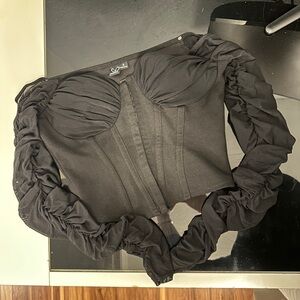 Windsor Black Ruched Sleeve Blouse